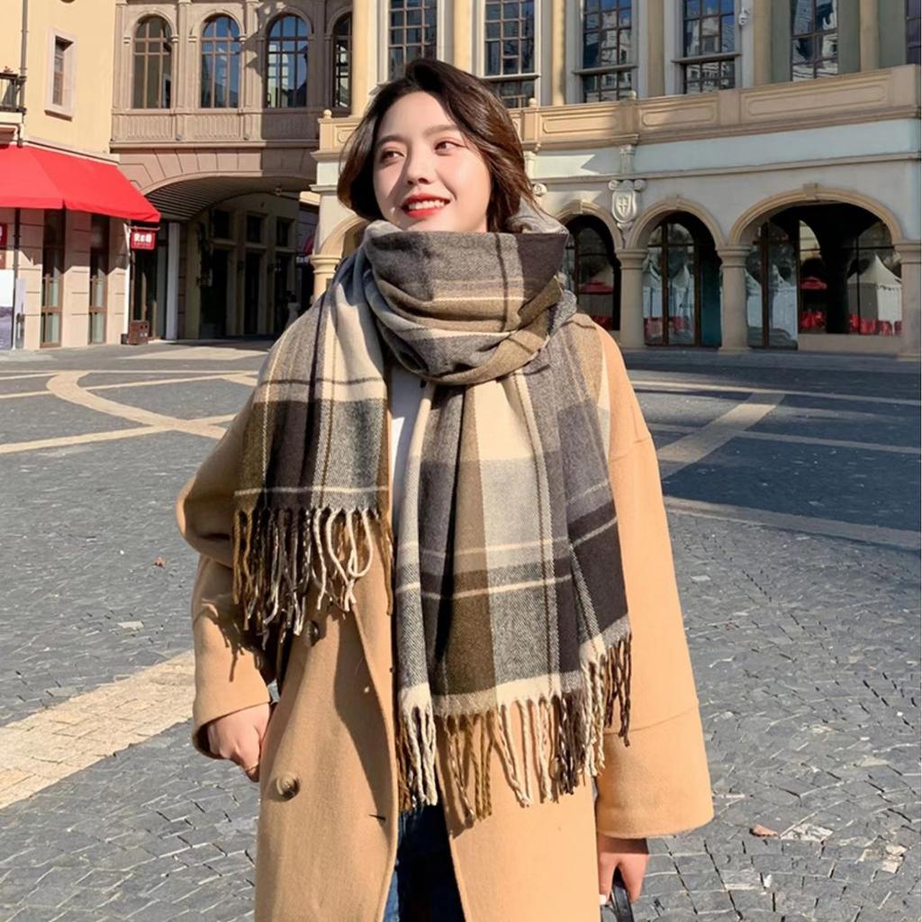 1116 new scarf women's autumn and winter Korean version versatile plaid thickened student couple scarf men's imitation cashmere to keep warm