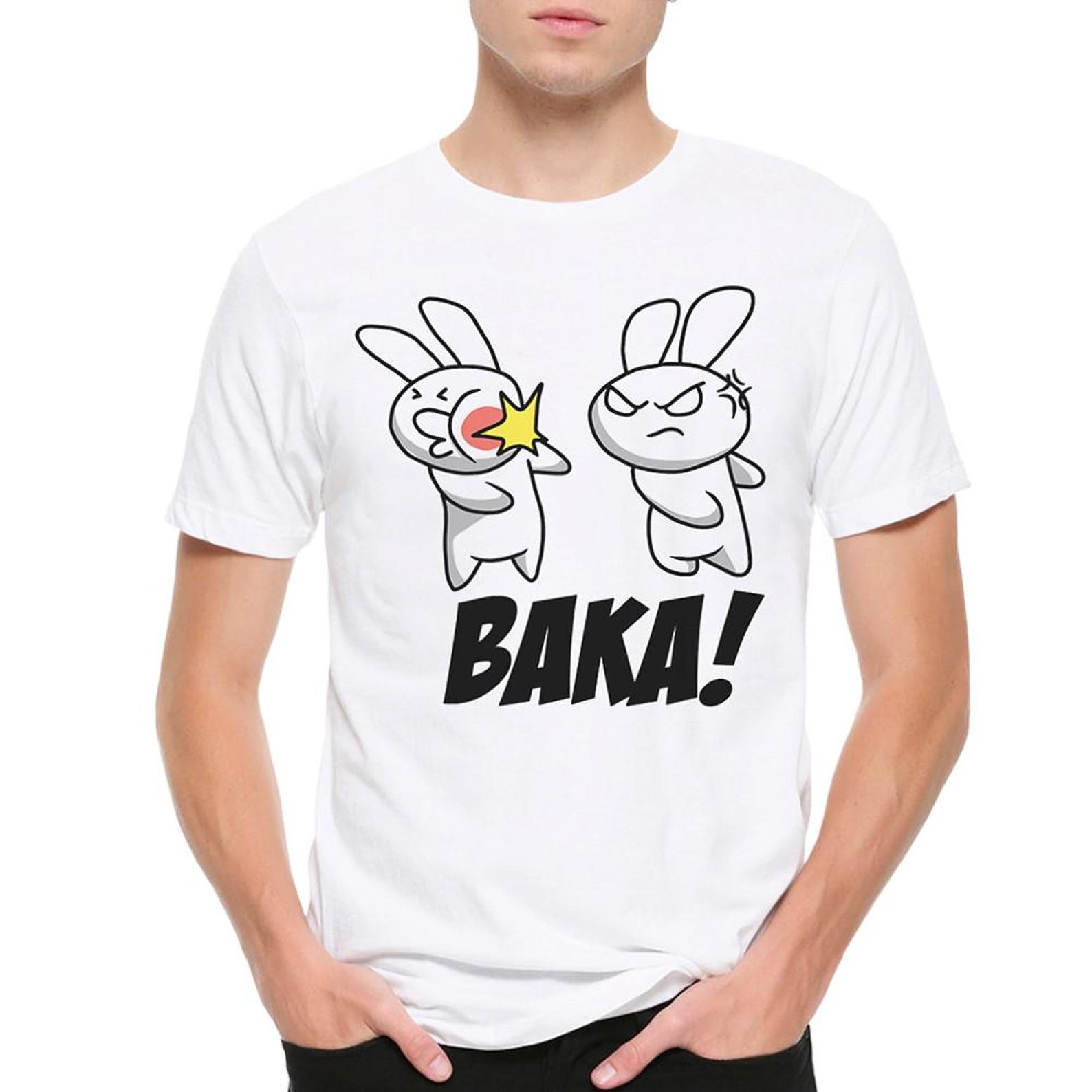 Anime Rabbits Slap Baka T-Shirt, Men s and Women s Sizes (RBT-303202) L