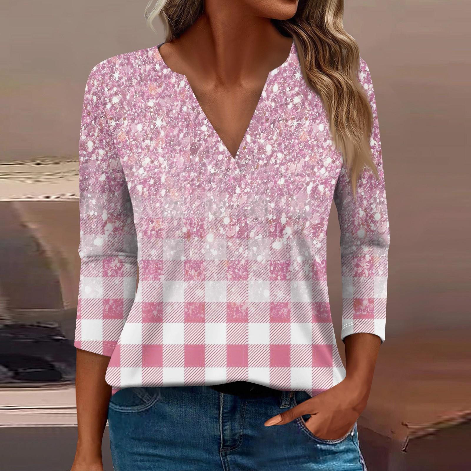 

Жен. Футболка Футболка С принтом Пуговицы Рукав 3/4 Повседневные Выходные Мода Классический Классический V-образный вырез Обычный Верх L