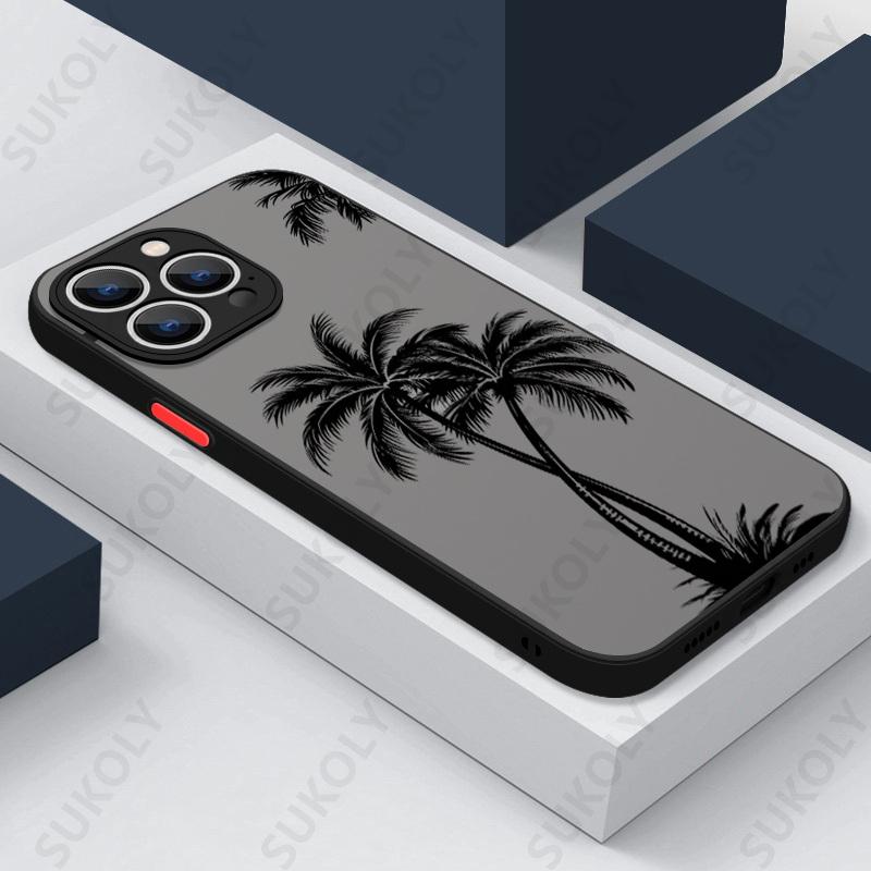 Coconut Tree Case For iPhone 17 15 14 Pro Max Coque iPhone 11 12 13 16 Pro Max Air Luxury Hybrid TPU+PC Hard Back Cover Fundas