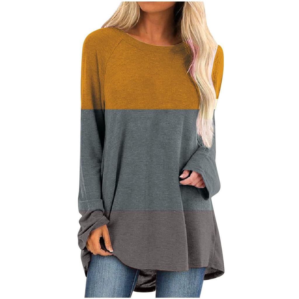 Women's Fashion Casual Irregular Patchwork Color Print Loose Medium Long Long Sleeve Top Patchwork Casual Vestidos Top 2023 New