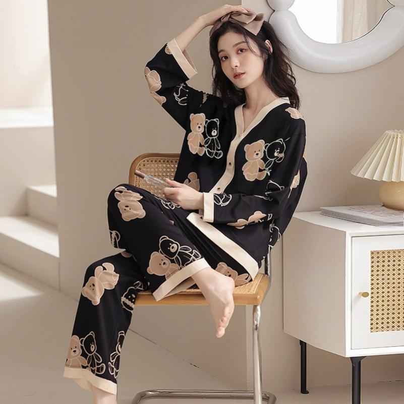 Pajamas Women's Cardigan Spring and Autumn Models Autumn Long-sleeved Cute Girl Models Ins Home Service