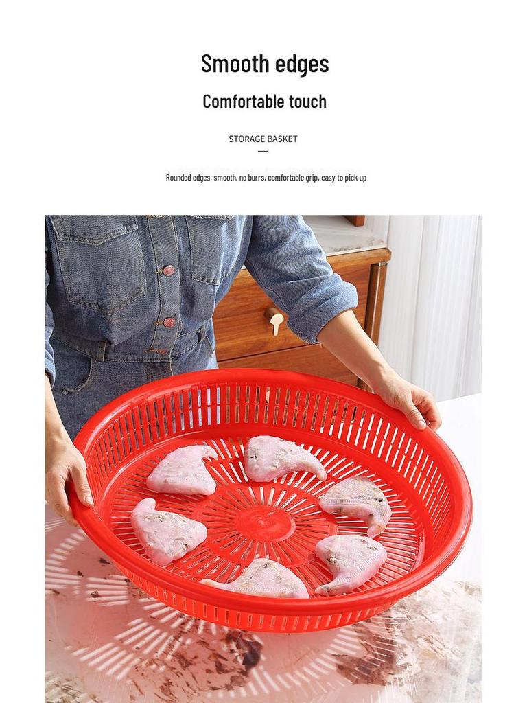 Festive Red Round Plastic Drying Sieve for Household Use