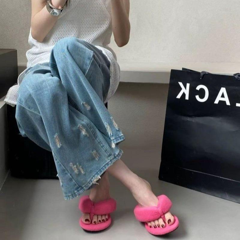 New Footwear Flock Women Wedges Slippers Flip Flops Fashion Round Toe Ladies Wedges Toe Clip High Heel Shoes Female Sandals