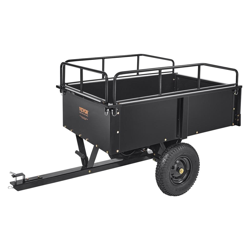 Heavy Duty ATV Trailer Steel Dump Cart, 750-Pound 15 Cubic Feet, Garden Utility Trailer with Removable Sides for Riding Lawn Mower Tractor