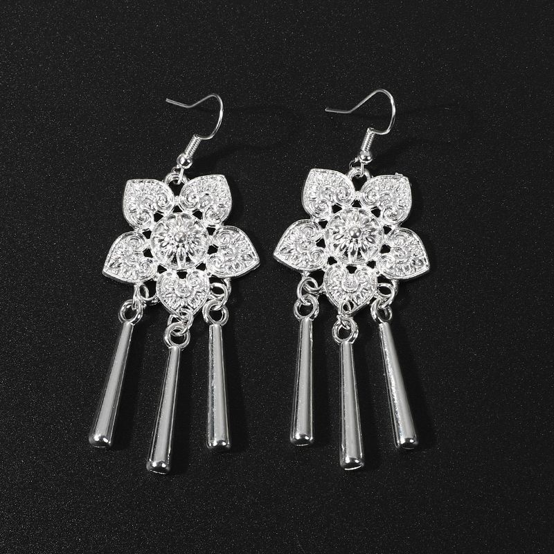 Imitation Miao Silver Earrings Peacock Bells Fringed Earrings Women s Hollow Leaf Ears Ethnic Style Earrings Source