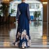 Damen V-Ausschnitt Langarm Blumen-Maxikleid Lockerer Schnitt Hohe Taille Elegantes Abendkleid
