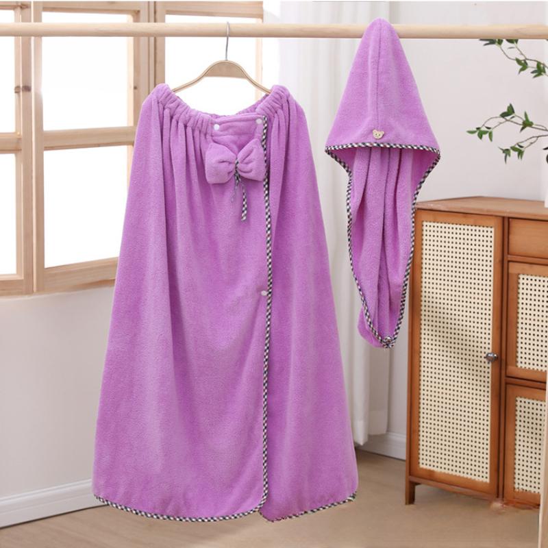 Damen-Bademantel-Set mit niedlicher Schleife, schnell trocknend, Spa-Wraps und Duschhaube