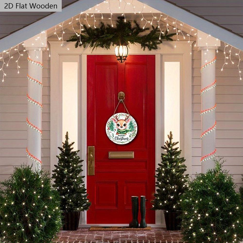 Christmas Wooden Sign with Adorable Elk Pattern - Merry Christmas Round Sign for Front Door, Wall Hanging Decor - Ideal Christmas Ornament