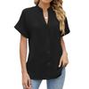Spring Summer New Solid Color V-neck Loose Short Sleeve Button Down Chiffon Blouse for Leisure Europe America Leisure Trade