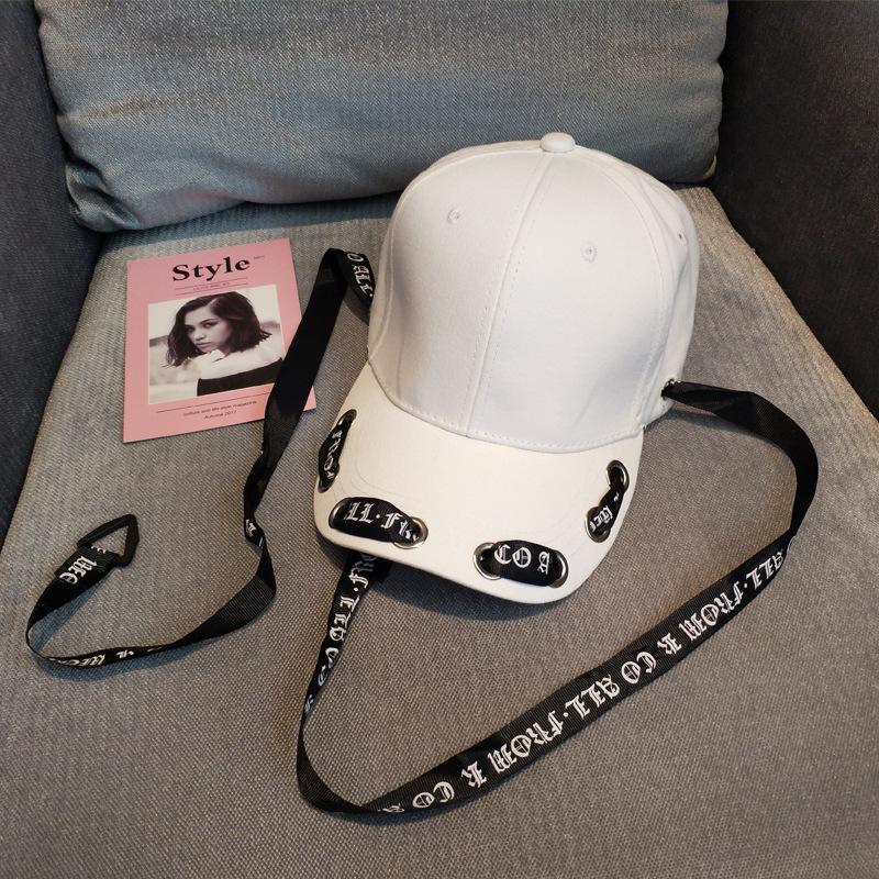 

Новые модные женские бейсболки в стиле хип-хоп, британские панк-стили, кепки с длинным ремнем и буквами, кепки для танцев 55-60cm белый