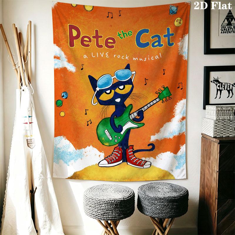 Pete Cat Magic Wall Hanging Printed Fabric Blanket Decorative Tapestries for Bedroom Living Room Home Decor