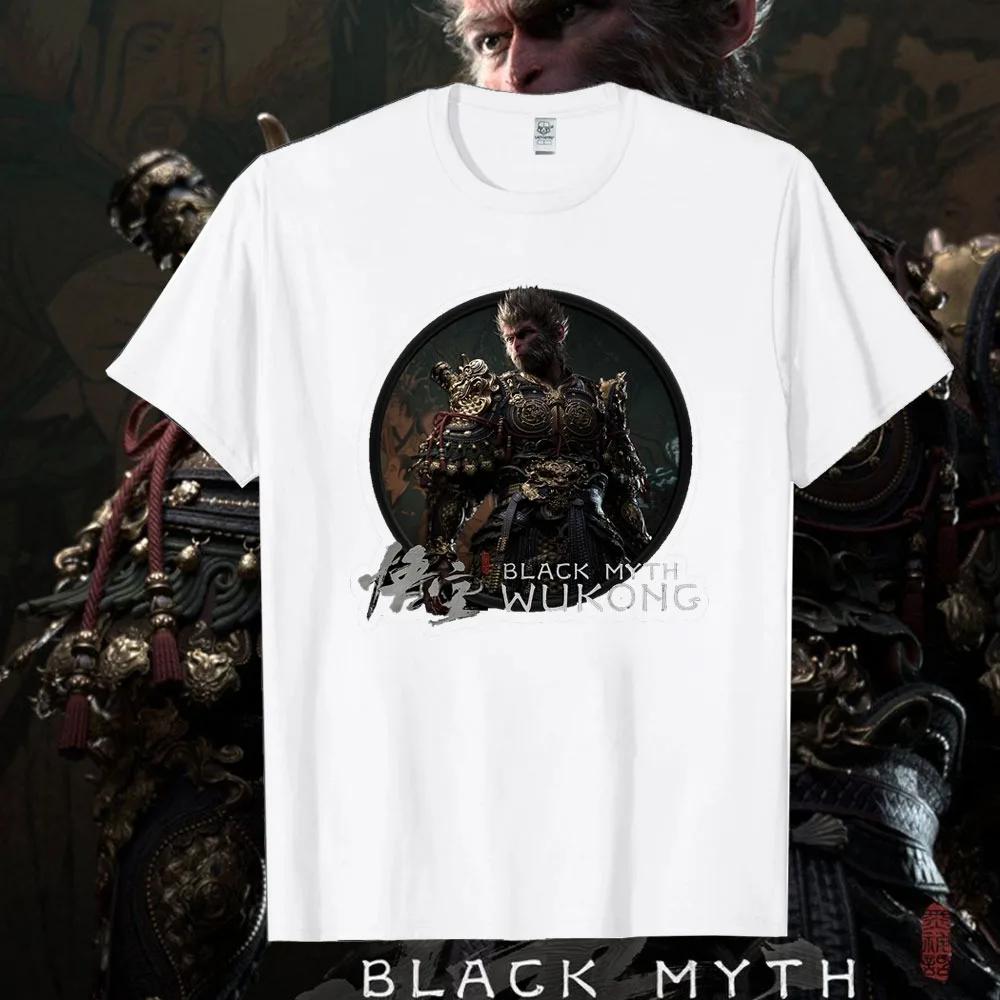 Black Myth Wukong Men's Cotton T-shirt Journey To The West Game Wukong Retro Graphic Tshirt Adventure Game Money King Tees