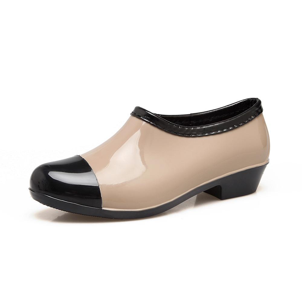 Fashion Fashion Low PVC Rain Shoes Women Student All Seasons 3cm Square Heel Water-Proof Shoes Ladies Outdoor All-Match Cozy Slip-Ons