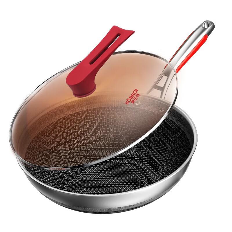 KOBACH 32cm 316L Edelstahl Wok mit Wabenmuster