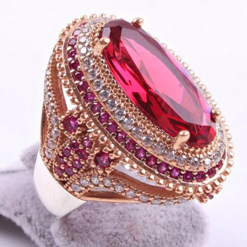 

New Red Oval Zircon Inlaid Ring for Women s Fashion, Luxury, Palace Style, Elegant Design, Personalized Zircon and Accessories 10