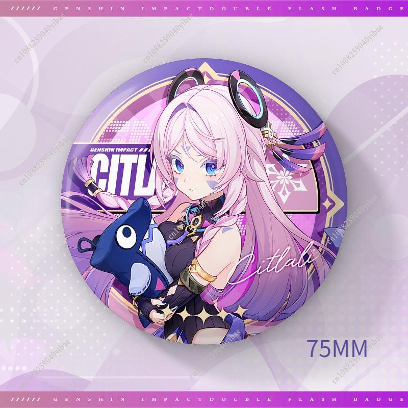 75MM Game Genshin Impact-3 Round Badge Anime Brooch Pin Cosplay Hu Tao Cartoon Figure Clothing Backpack Accessories Fans Gifts