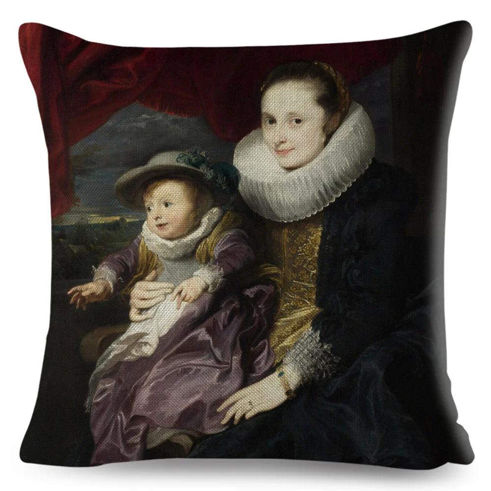 Vintage Style Woman Cushion Cover Decor Europe Lady Girl Print Pillowcase 45*45Cm Polyester Pillow Case For Sofa Home Car