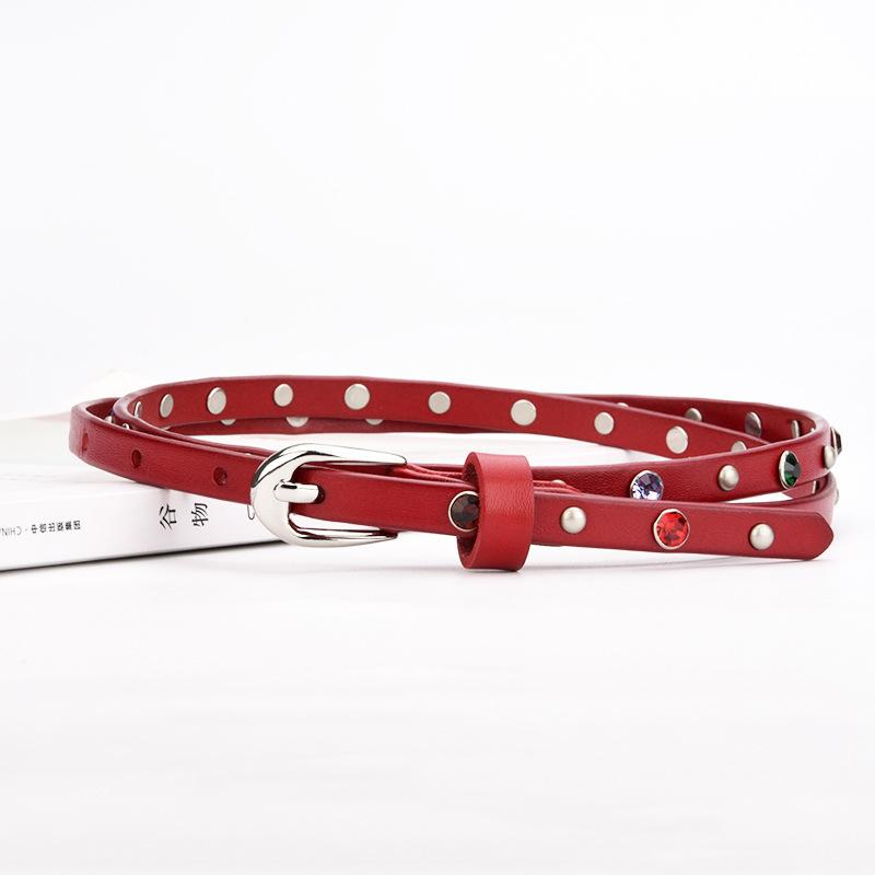 Women's Versatile Belt Rivets with Jeans Dress Decorative Belt Punk Pin Buckle Diamond Girls Leather Belt