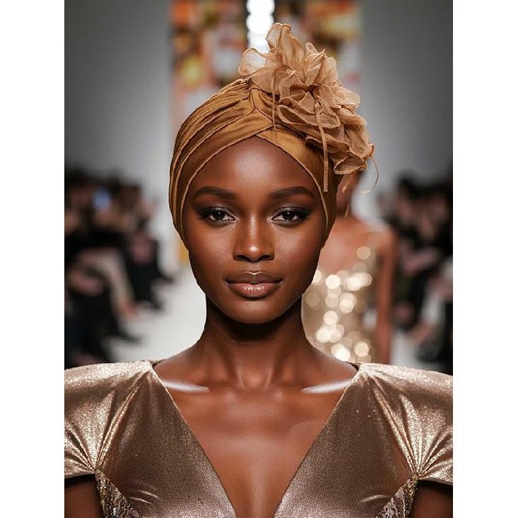 Headwrap Hair Turbans African Turban Flower Pearl Crystal Twisted Head Turban for Women Fashion