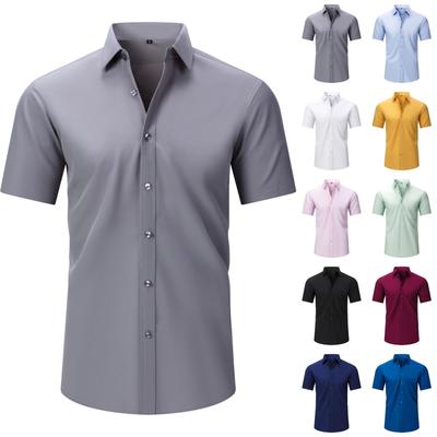 Camisa Casual de Manga Corta para Hombre con Botones Tejido Ligero y Transpirable Camisa para Vacaciones y Negocios con Cuello de Solapa