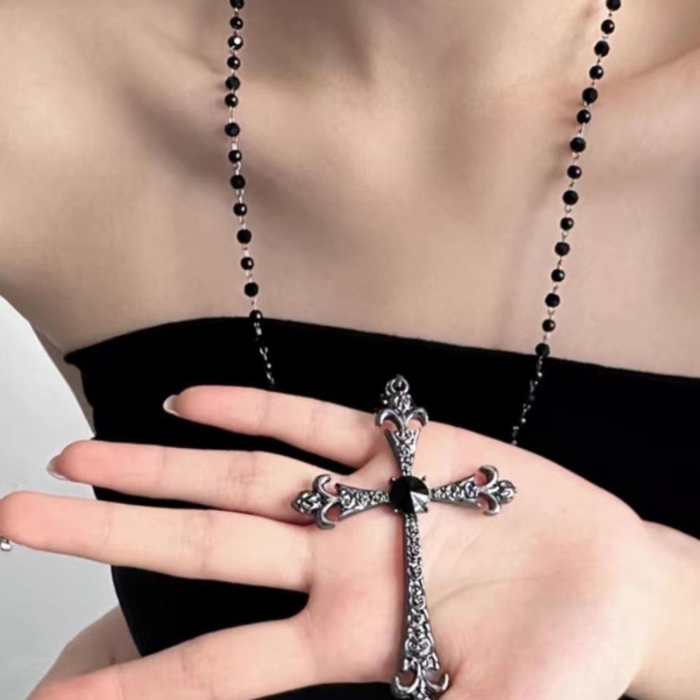 Vintage Mode doppelreihige Blumenkette lange stapelbare Pulloverkette Y2K Stil Perlenkette geometrisch