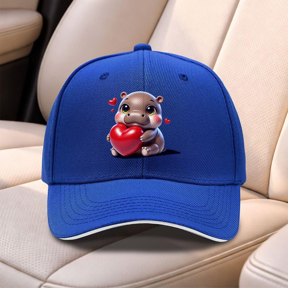 Heart Hippo Baseball Cap For Men Women Adjustable Duckbill Hat Lightweight Outdoor Cap For Sports Fishing Daily Use