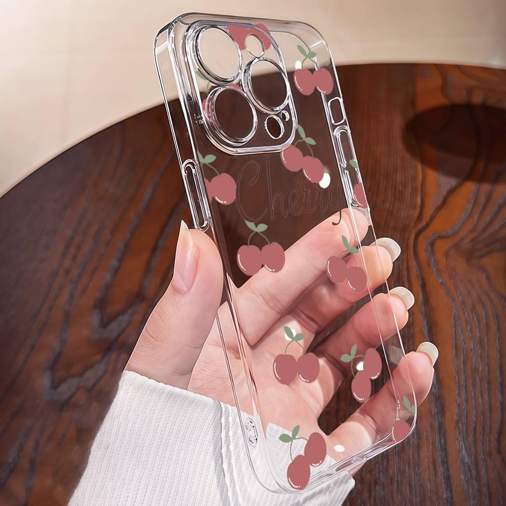 Cartoon Cherry Fruit Clear Phone Case For IPhone 16 16E 15 17 14 13 12 11 Pro Max Air Cute INS Cover Case