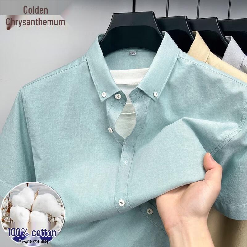 

Men s Pure Cotton Oxford Short-Sleeve Casual Shirt L