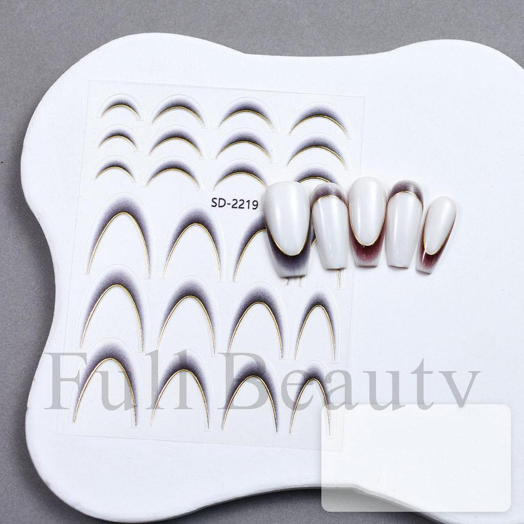 French Nail Stickers Black White Nail Art Decals Colorful Sliders Manicure Decor Gold Silver Nail Stickers