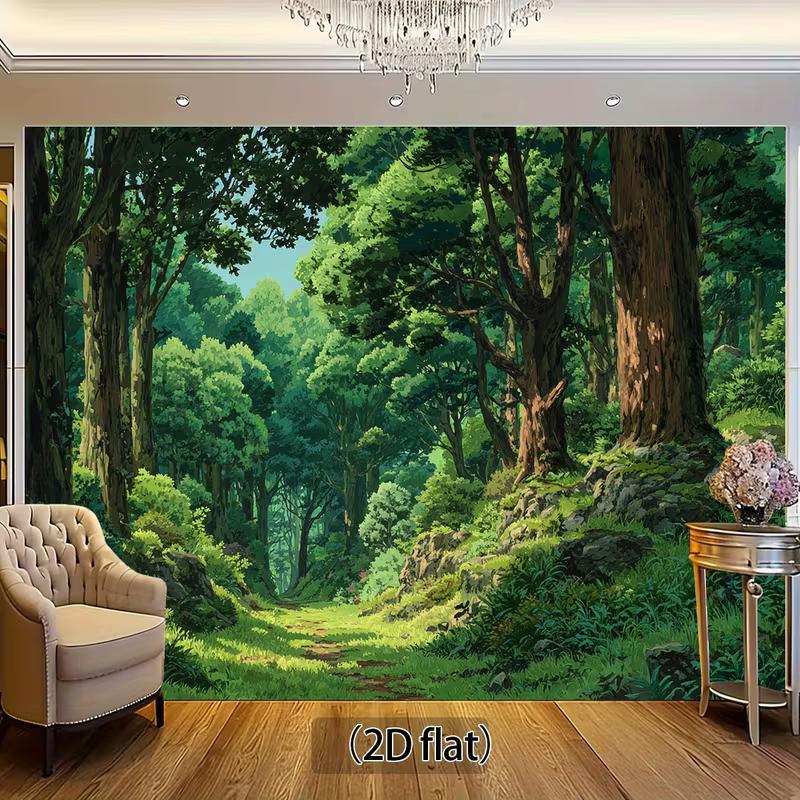 2D Green Nature Forest Backdrop Anime Woodland Scenery Photo Booth Background