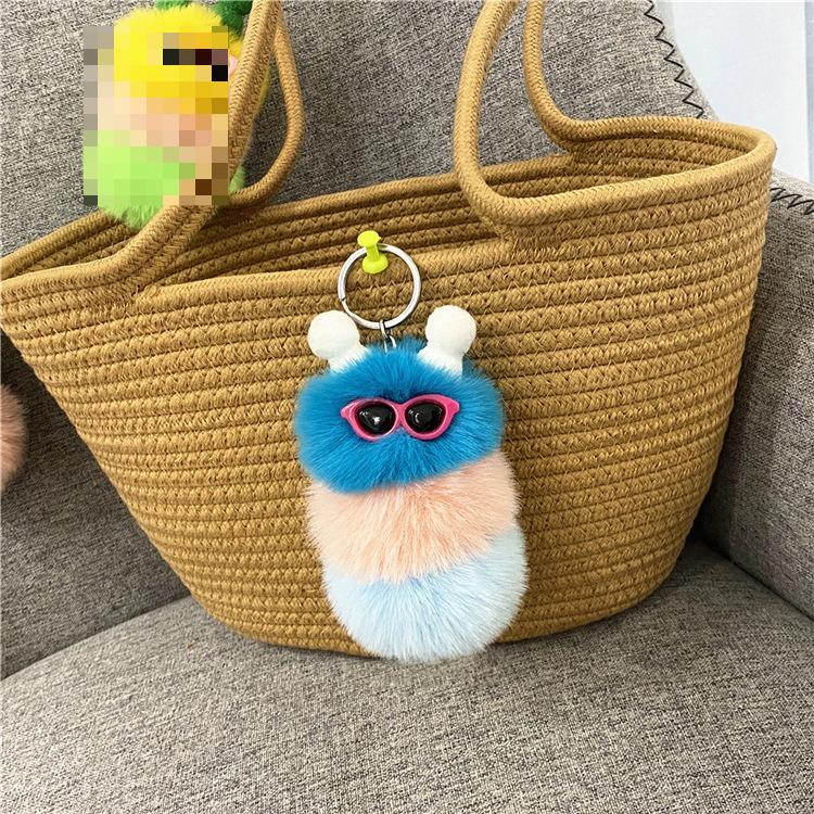 New cute caterpillar keychain cartoon plush doll bag pendant creative car key chain small gift