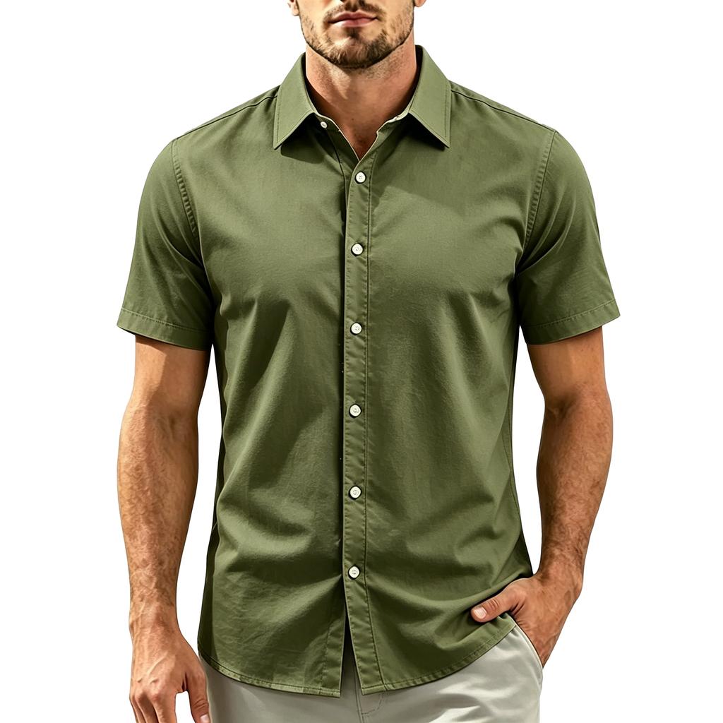Camisa Casual de Manga Corta para Hombre Cuello de Botones Corte Ajustado Tejido Ligero Transpirable Camisa de Verano Primavera para Uso Diario