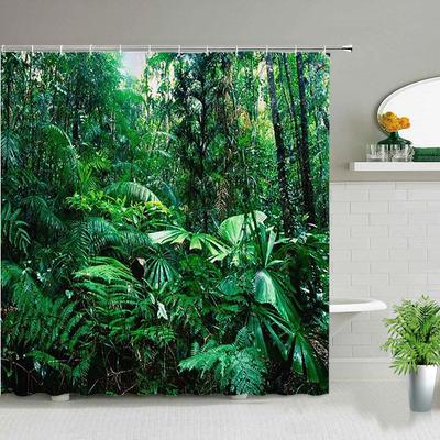 Green Tropical Plants Forest Shower Curtains Palm Tree Flower Bird Leaves 3d Printing Bathroom Decor Waterproof Bath Curtain