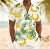Herren Kurzarm Hawaiianhemd Streifen Banane Tropische Früchte Print Locker Lässig Urlaubs Oberteil