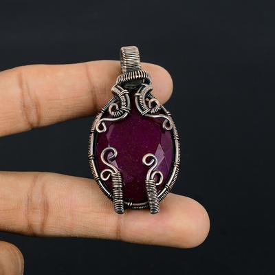 Ruby Pendant Gemstone Jewelry, 999 Copper Wire Wrapped Handmade Pendant, Latest Design Jewelry