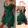 European and American women's chain decorative sexy mesh suspender dress multi-layer ruffle edge hip skirt 891