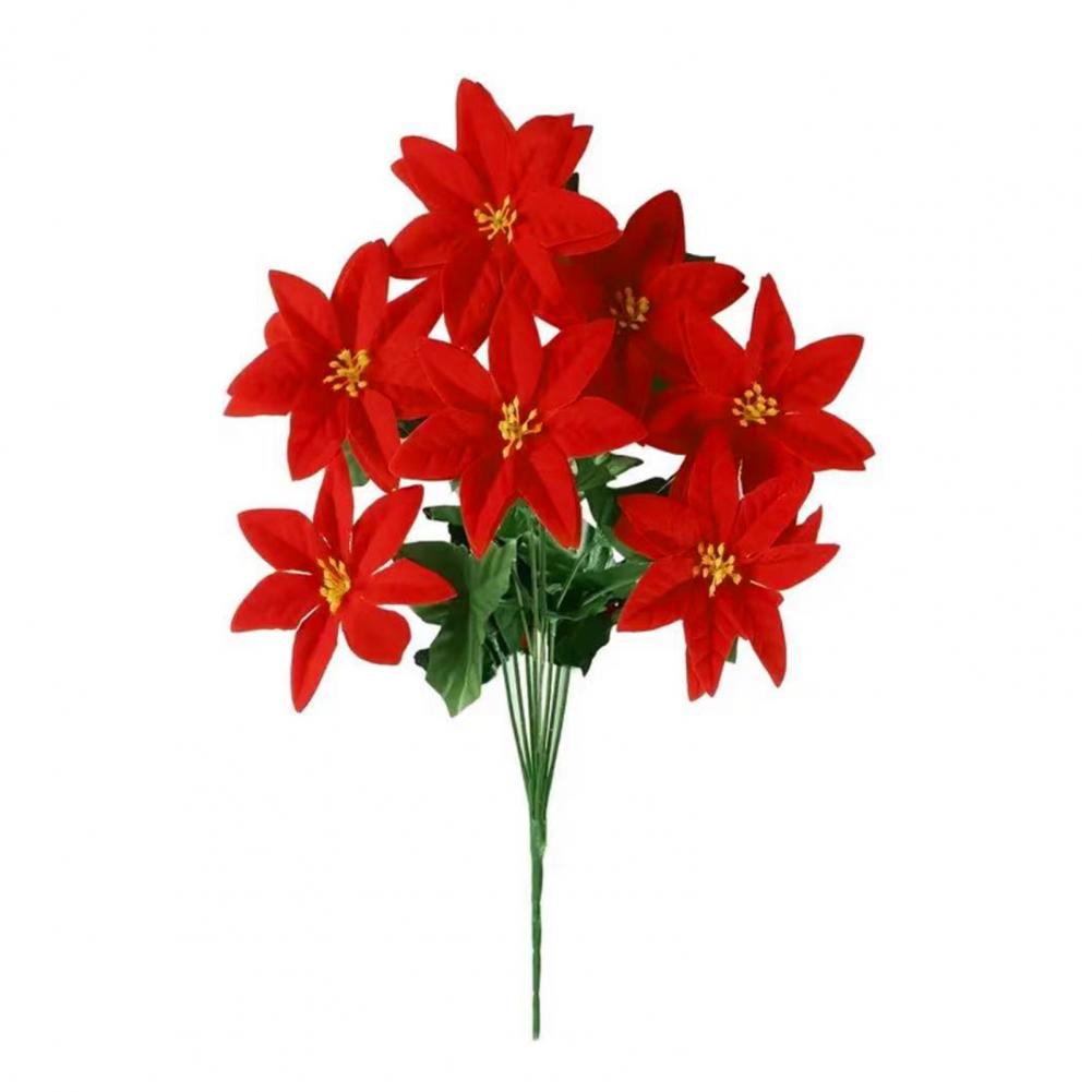 Faux Poinsettia Stems Flowers 13 Inch Artificial Poinsettia Flower Bouquet With 5/7 Heads Faux Silk Christmas Floral Arrangement