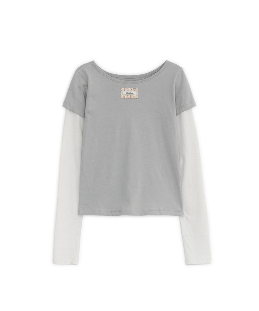 OHESHIO Floral Label Layered T-Shirt, Gray