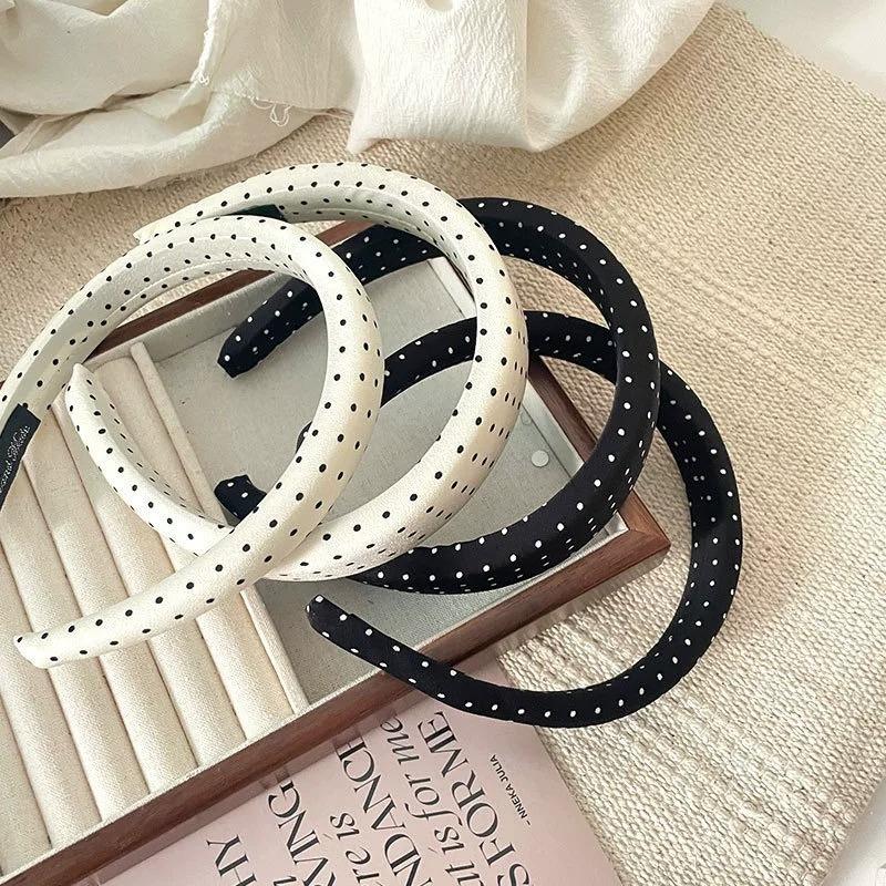 Fasce Nere Bianche a Pois Retrò con Testa in Spugna Moda Coreana Donna Cerchietto per Capelli Fascia per Lavare il Viso Capelli Accessori per Capelli da Festa Donna