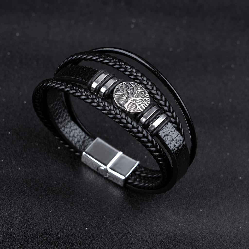 Men' Leather Bracelet Titanium Italian Adjustable Fashionable