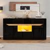 140*40*70cm Woonkamer Sideboard Met 4 Lades, Kast met Twee Compartimenten, Hoogglans Banktafeltje met LED Verlichting, Zwart + Houtkleur