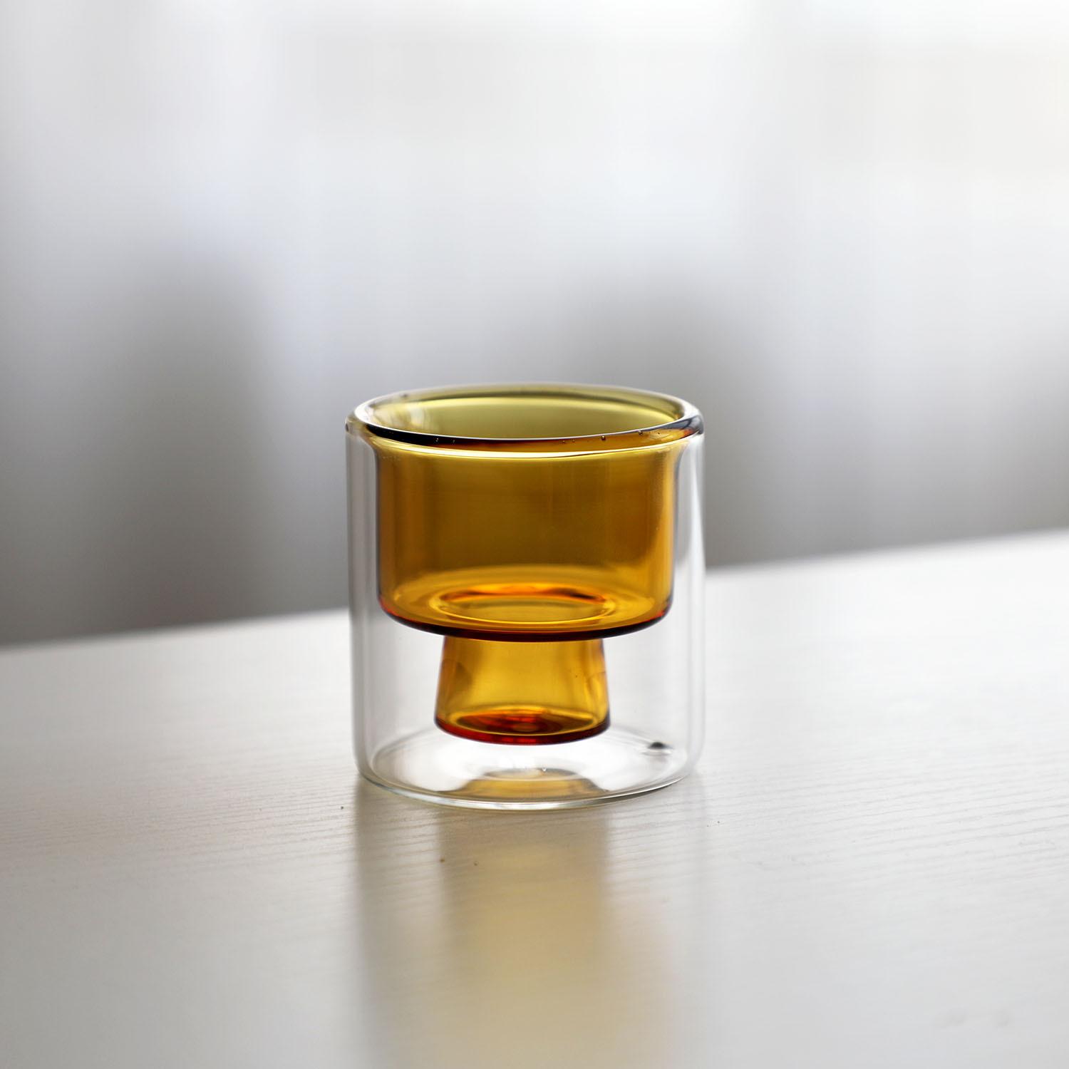 Двухслойная кофейная чашка из высокопрочного боросиликатного стекла с термостойким цветным внутренним покрытием, чашка для эспрессо, изолированная кофейная чашка 51-100ML янтарь