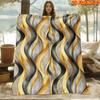 1pc Golden Black Gray Wave Print Throw Blanket - Soft Flannel Bedspread Suitable for All Seasons, Machine Washable Bedspread with Modern Wave Texture,