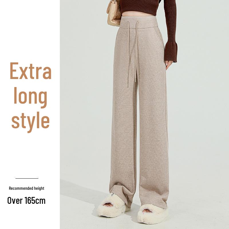 Kalhoty dámské s vysokým pasem a širokými nohavicemi v barvě mléčného čaje - Zeštíhlující a stylové pro podzim/zimu 2025