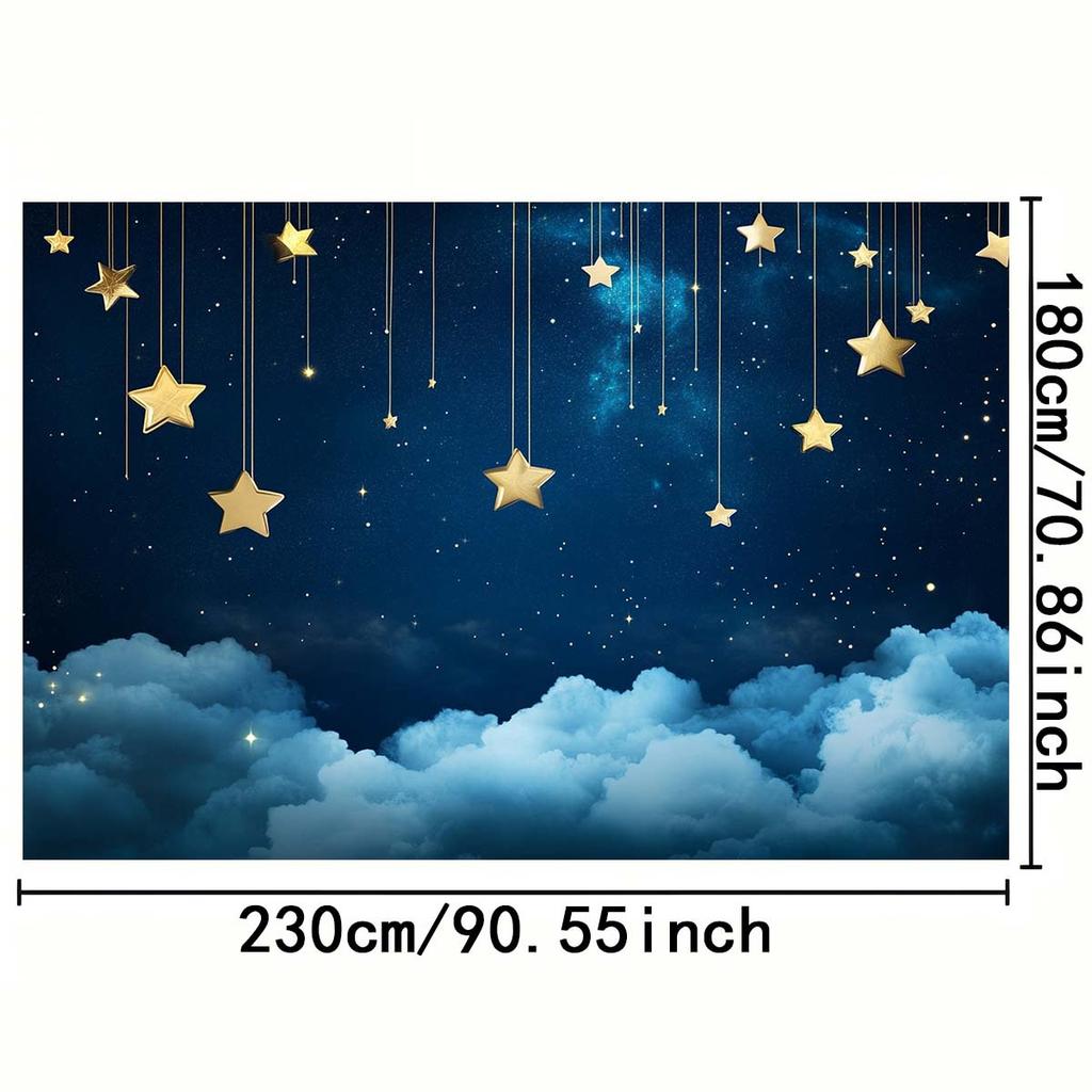 1 Starry Night Sky with Clouds and Hanging Stars Theme Background, Suitable for Photography, Events, and Parties