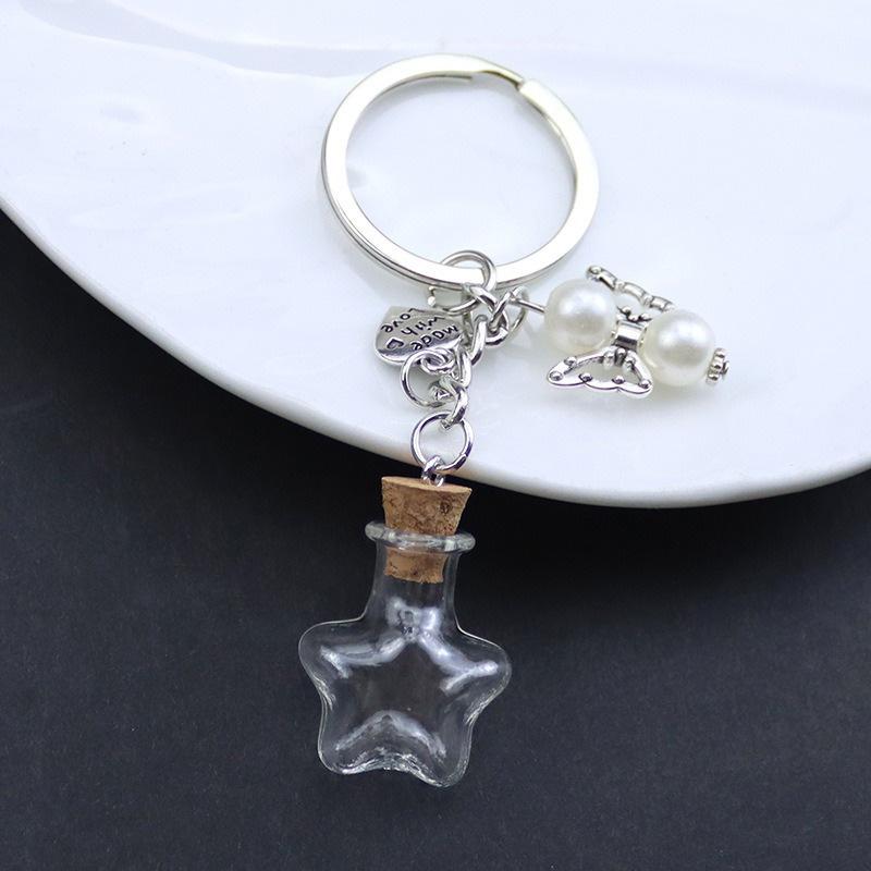 1 Stück Wunschflasche Transparent Schlüsselanhänger Anhänger Mini Glasflasche Herzförmiger Schlüsselanhänger Engels-Schlüsselanhänger