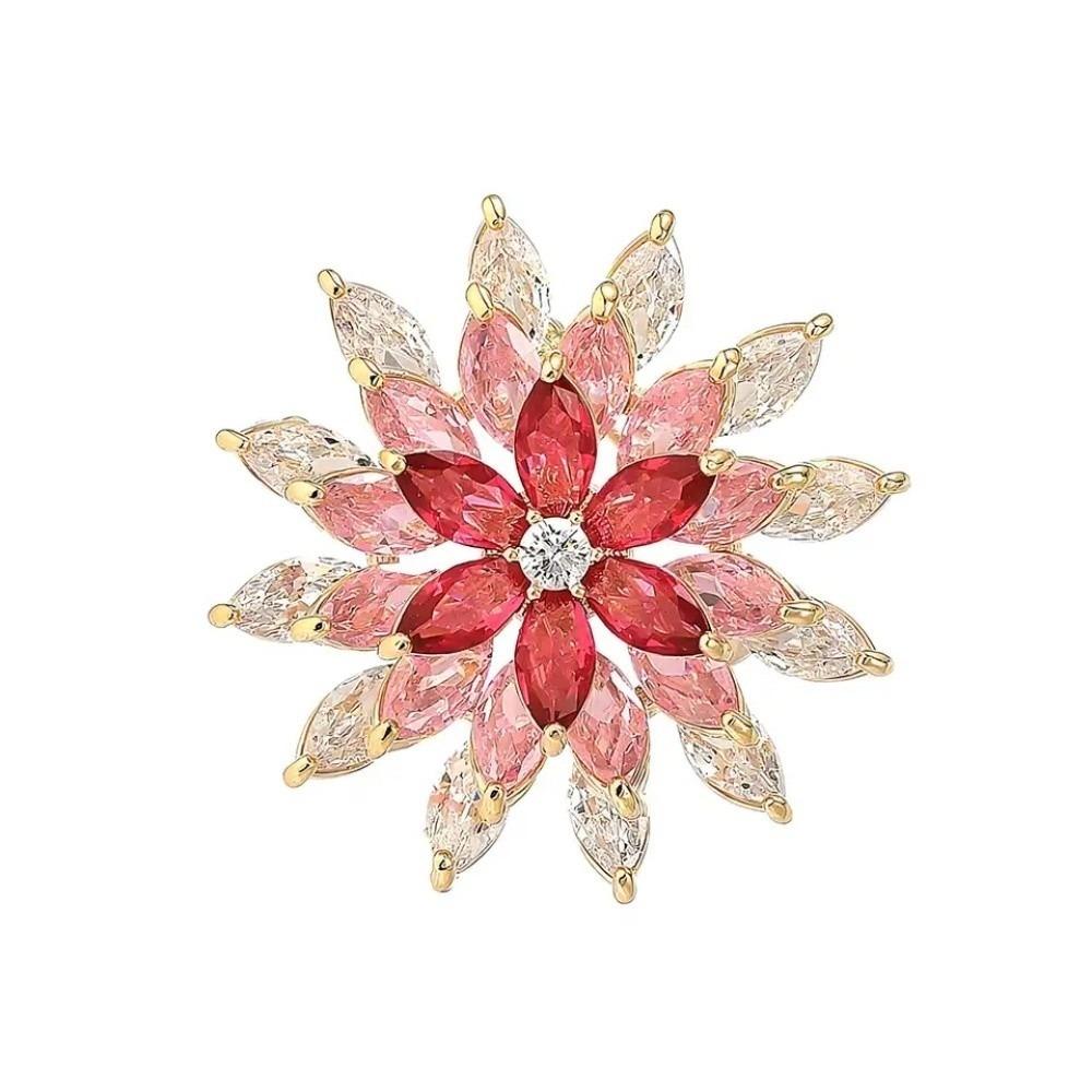 

Sparkling Rotating Snowflake Brooch Rhinestone Floral Badge Luxury Flower Lapel Pin Gift розовый