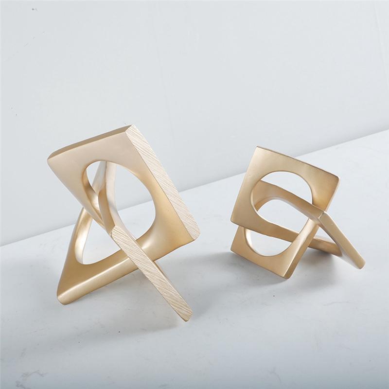 Versatile Abstract Geometric Distortion Ornament Craft Desk Decoration Golden Square Collar Artwork Statue Room Aesthetics Decor