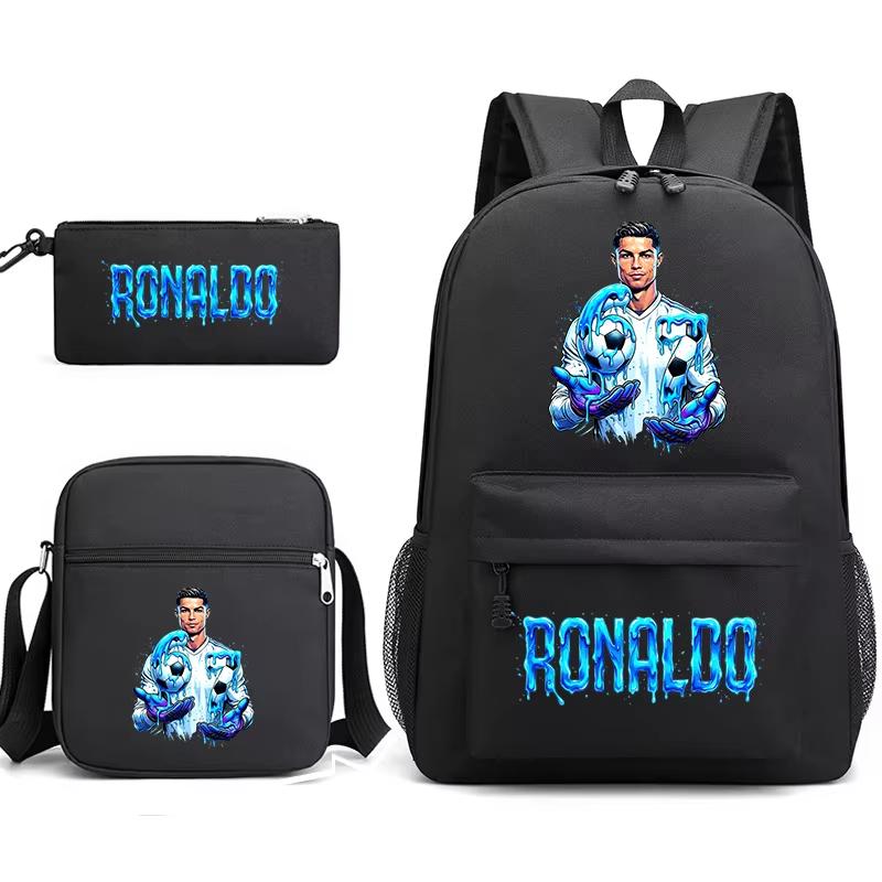 Cr7 Ronaldo 67 Patroon Schoolrugzak Set met Schoudertas en Etui voor Tieners Kinderen Meisje Jongen Lichtgewicht Ruime Schooltas